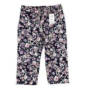 Gloria Vanderbilt Amanda Capri Pants Size 16 36x22 Midnight Affair Floral Print